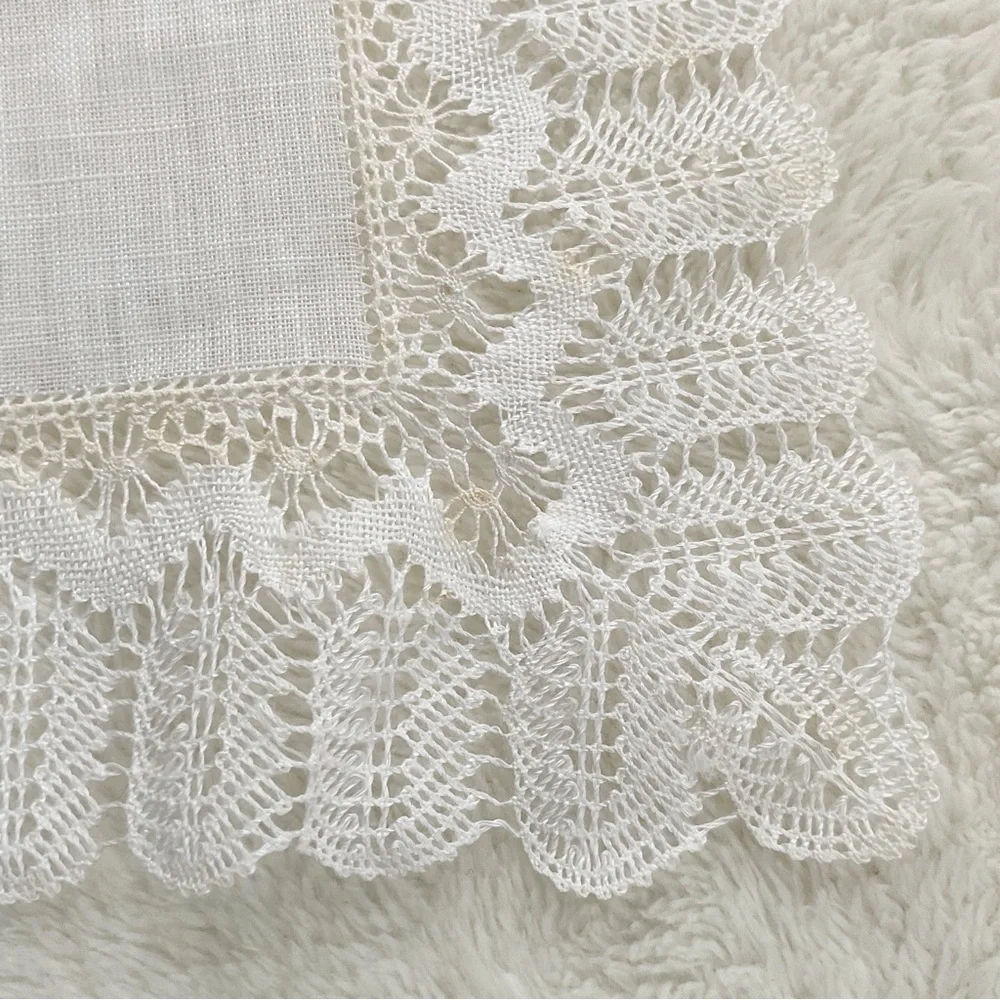 Vintage Bruges Belgium Bobbin Lace Handkerchief Rococo Boxed Linen Bridal Hankie